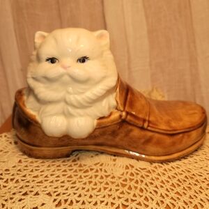Ceramic Cat in Shoe Figurine
